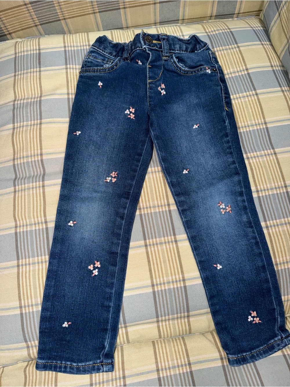 Cat & Jack Dark Blue Straight Leg Jeans with Pink Floral Embroidery